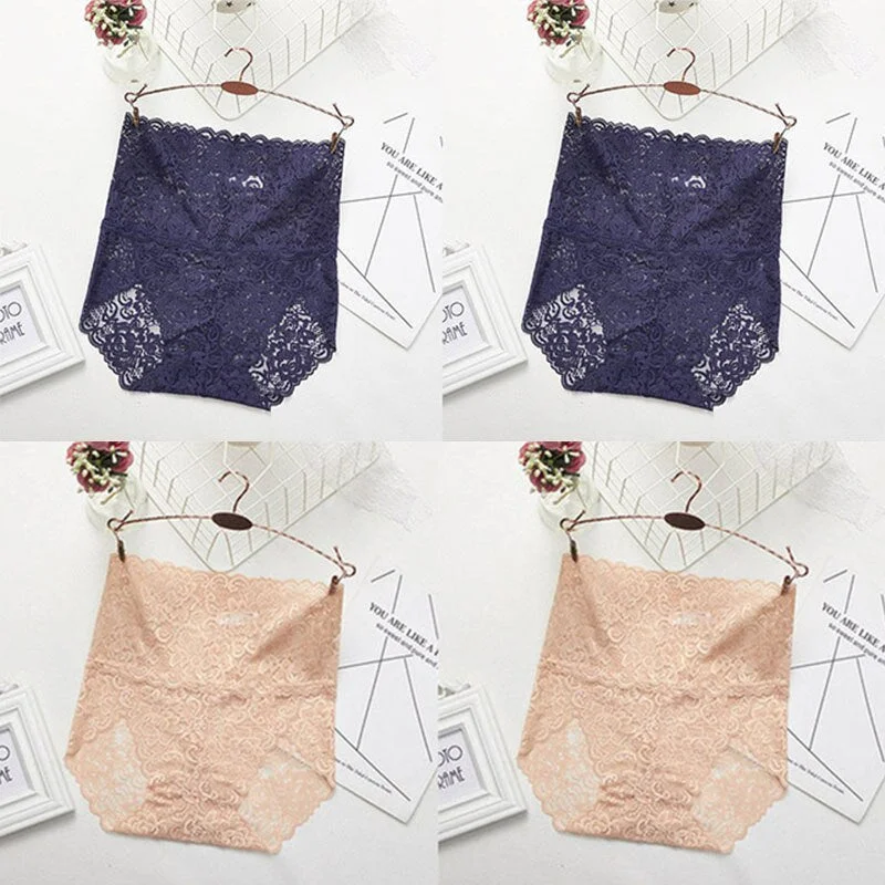 M-XXXL Women High Waist Lace Panties Sexy Underwear Women  Floral Transparent Lingerie Female Briefs Underpants Plus Size Pantys