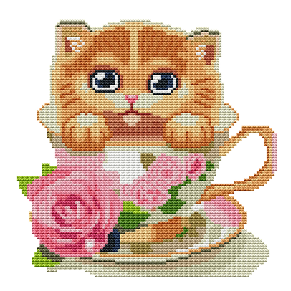 

Cup Cat - 14CT Counted Cross Stitch - 26*26CM, 501 Original