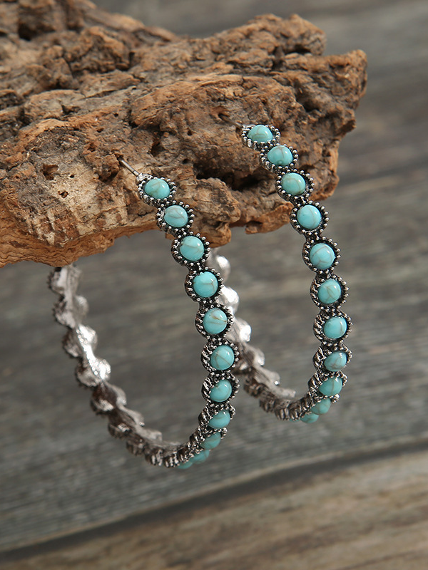 Vintage  Bohemian Big Round Shape Turquoise Decor Western Ethnic Earring