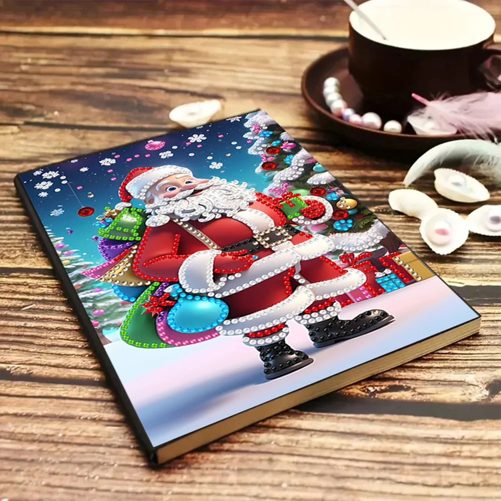 2pcs 50-Page A5 Snowman Santa Claus Diamond Painting Notebook for Adults Gift