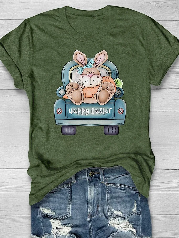 Happy Easter Truck Print Short Sleeve T-shirt