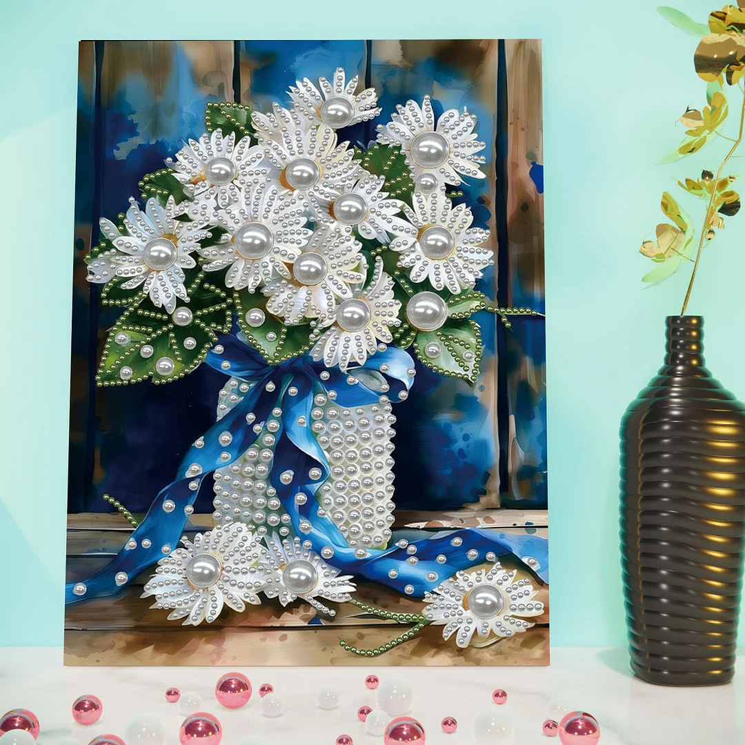 Blue Vase DIY Pearl Diamond Art Kits for Home Wall Decor With Frame 30x40cm