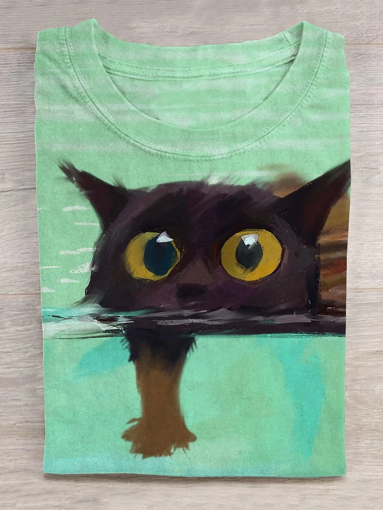 Funny Cat Art Print Casual T-shirt