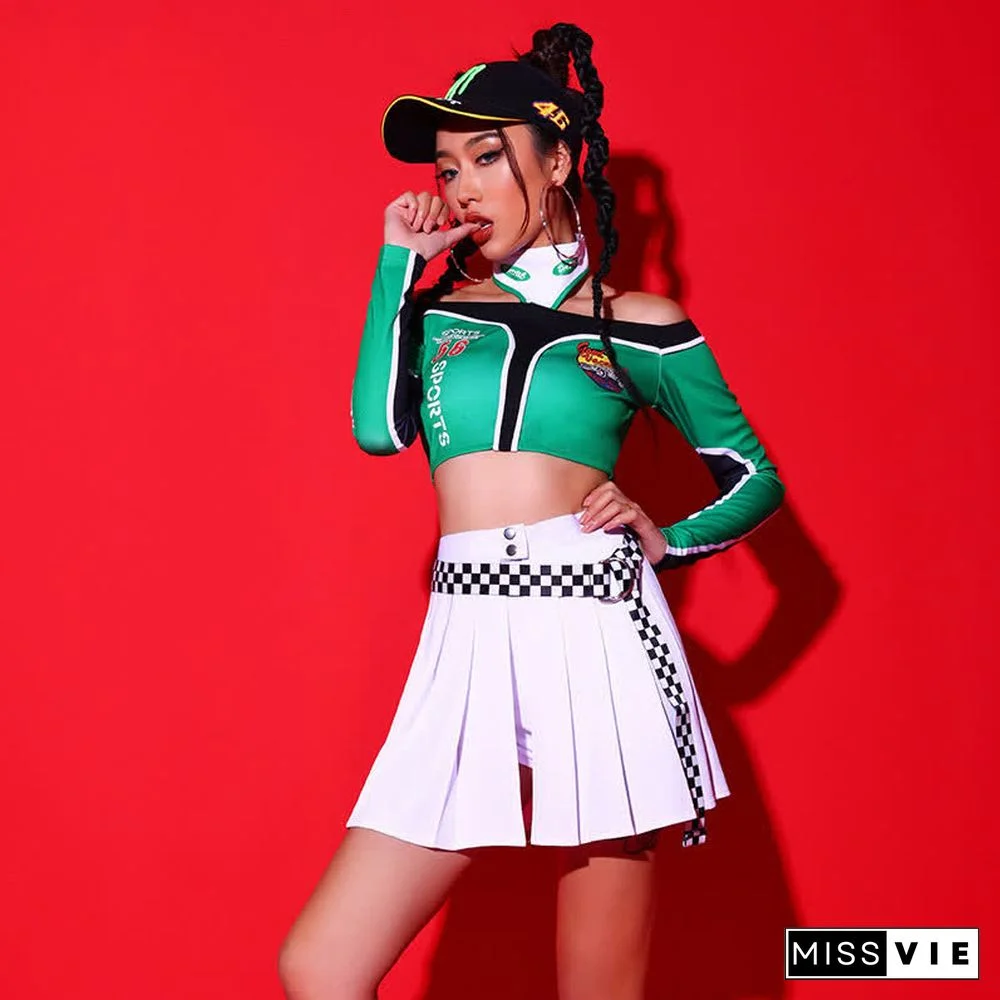 Letter Print Crop Top Shorts Mini Skirt Pants Colorblock Three Pieces Set