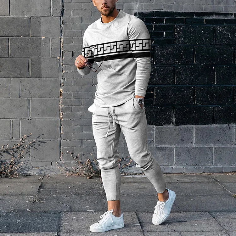 Utbros Casual Geometric Grey T-Shirt And Pants Co-Ord