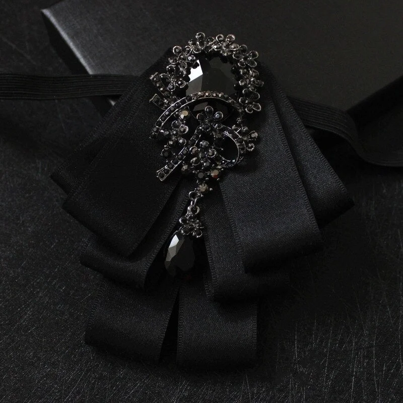 Luxury Black Rhinestone Handmade Bow Tie Men's Wedding Groomsman High-end British Boy Business Suit Shirt Bowtie Set