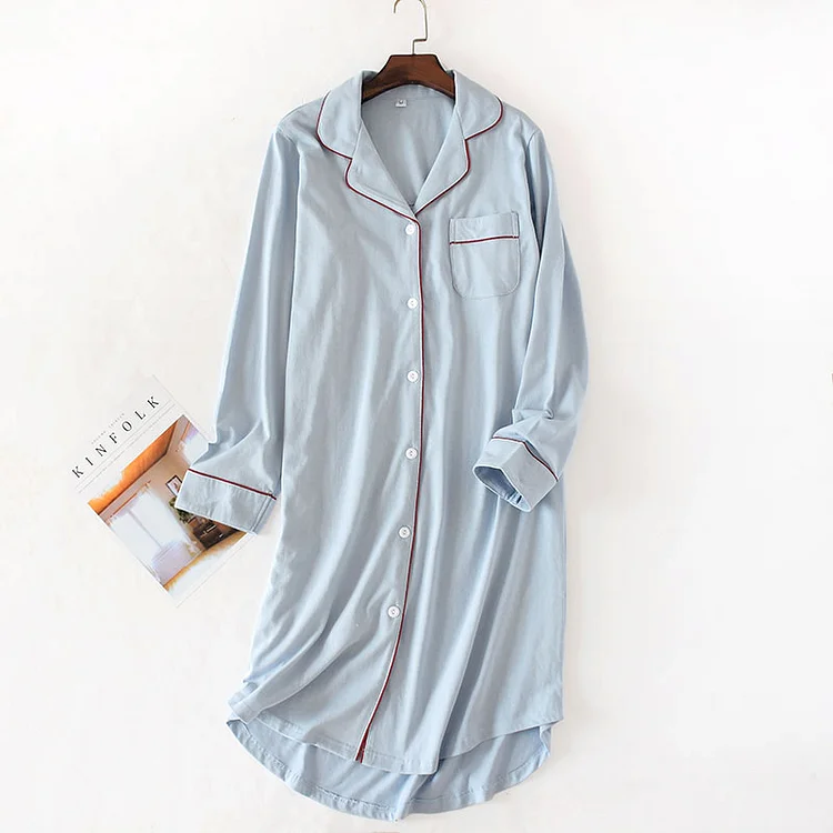 Solid Color Button-down Cotton Nightdress Radinnoo.com