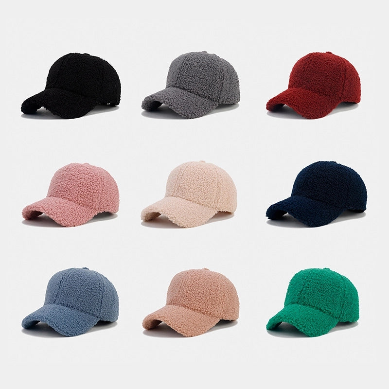Autumn And Winter New Thickened Lamb Wool Solid Color Curved Brim Peaked Cap Women's Simple Fashion Warm Baseball Cap Men's Hat Fashion