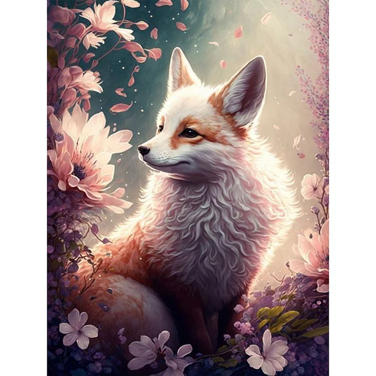 Full Round Diamond Painting - Fox And Flower 30*40CM