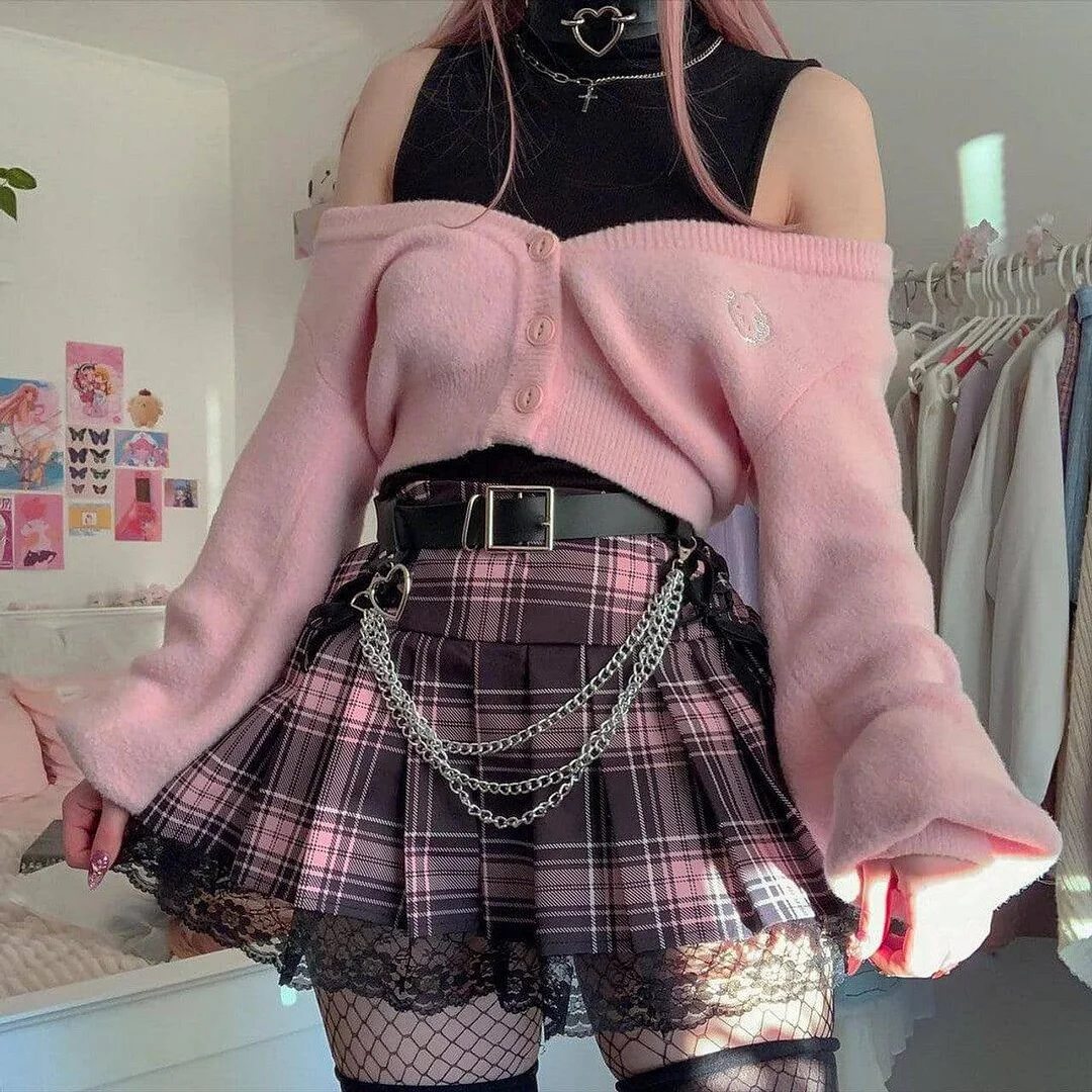 Brownm Goth Pleated Mini Skirt