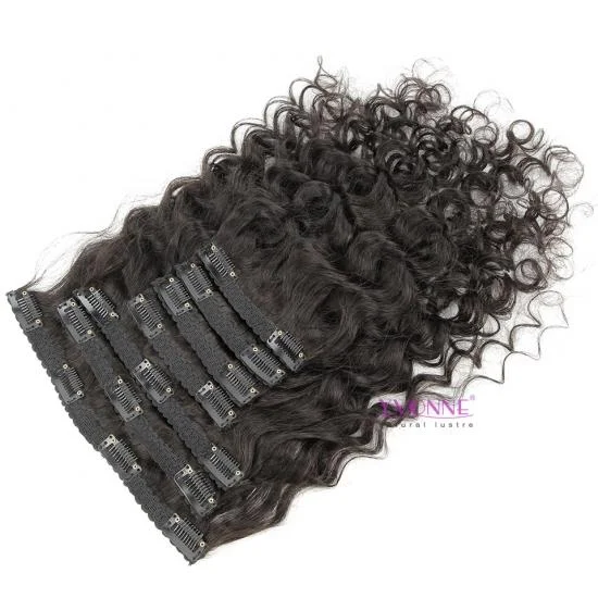 YVONNE Italian Curly Clip In Human Hair Extensions Brazilian Virgin Hair 7 Pieces/Set 120g Natural Color
