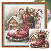Christmas Boots And Candy House-11CT Stamped Cross Stitch 50*50cm/19.69*19.69in tapestrymarket