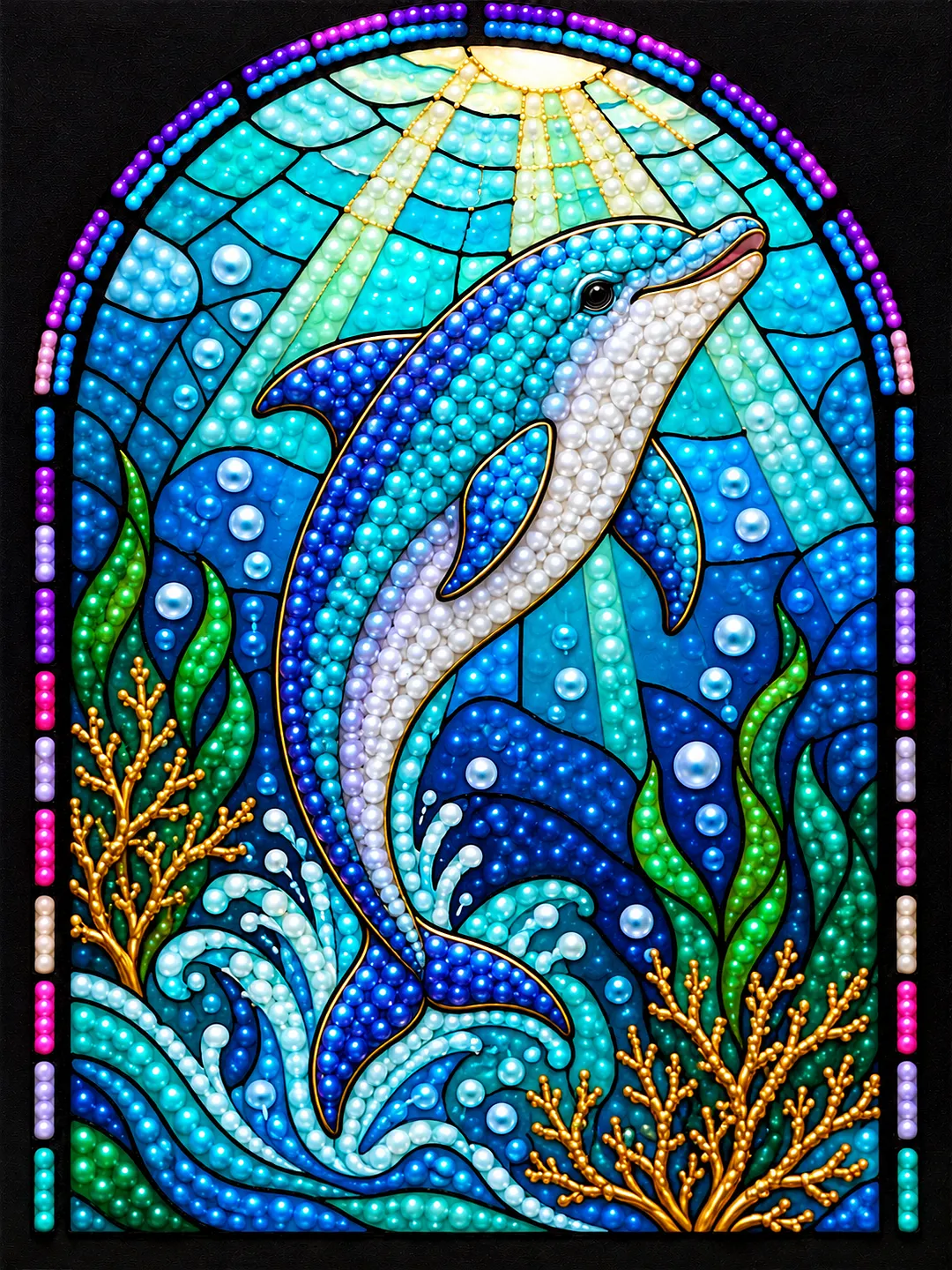 Stained Glass Dolphin - DIY Frameless Pearl Diamond Art Painting Kit (Canvas|30*40cm)