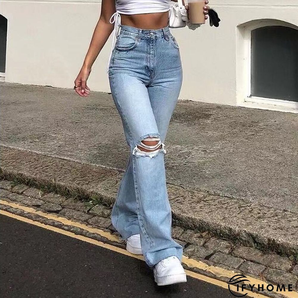Women's Jeans Straight Flared Ripped Plain Jeans Classic Modern Regular Spring &  Fall Black Dark Blue Light Blue Grey | IFYHOME