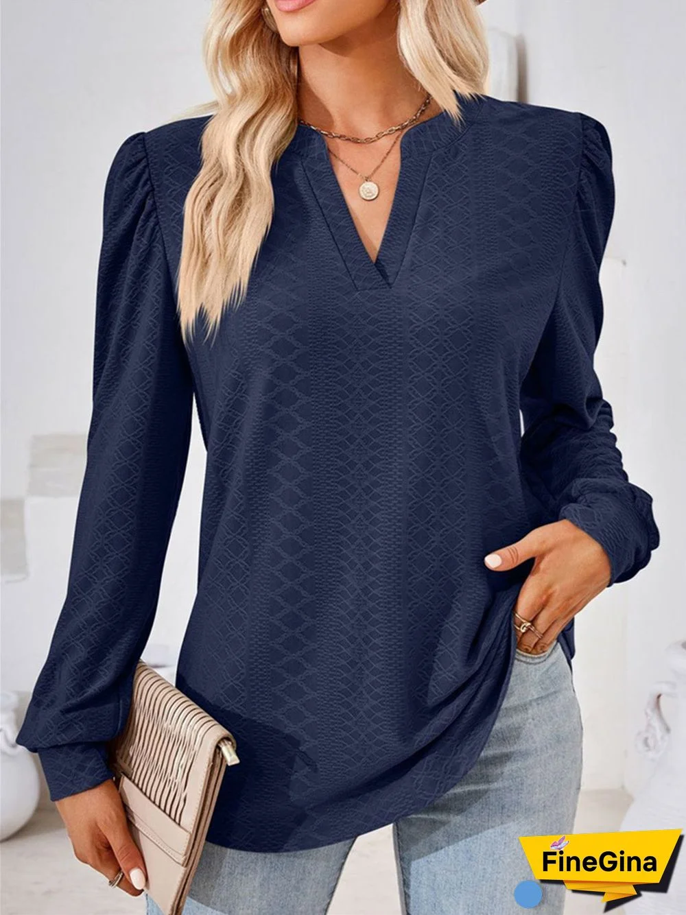 Women's Geometric Embroidery V-neck Twist Knitting Long Sleeved Top