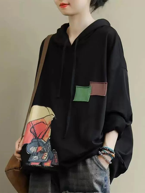 Loose Polo Neck Long Sleeve Hooded Hoodie