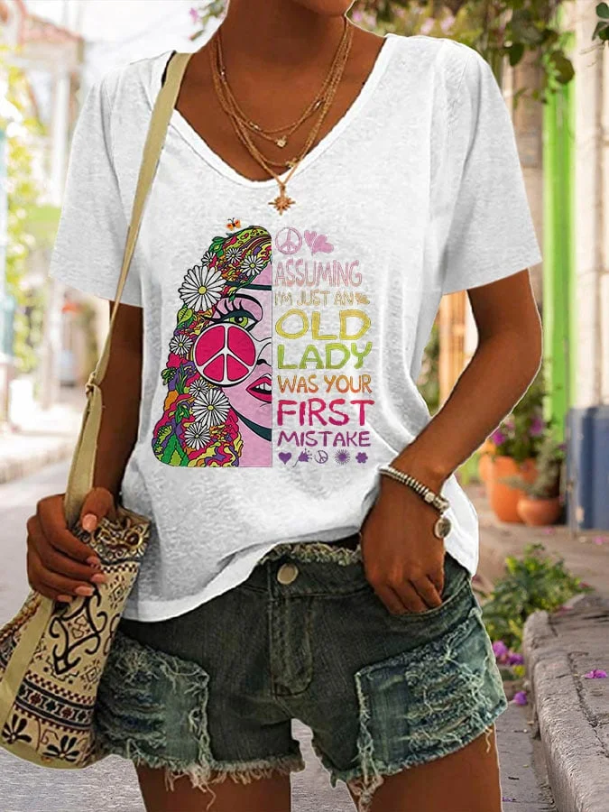 Assuming I'm Just An Old Lady Hippie Casual Print T-Shirt