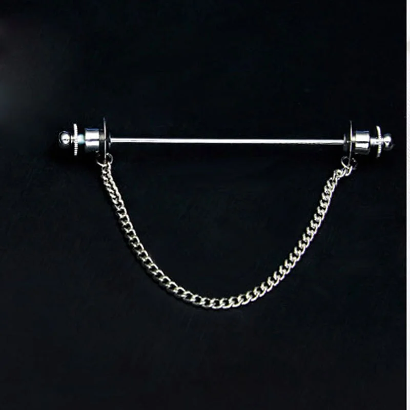 French Shirt Collar Needle Brooch Prevent Exposure Unisex Business Wedding Ceremony Copper Fringed Chain Classic High Quality