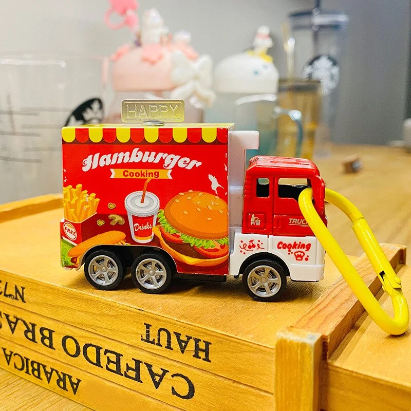 Creative Cartoon Alloy Pull Back Food Truck Keychain Backpack Pendant