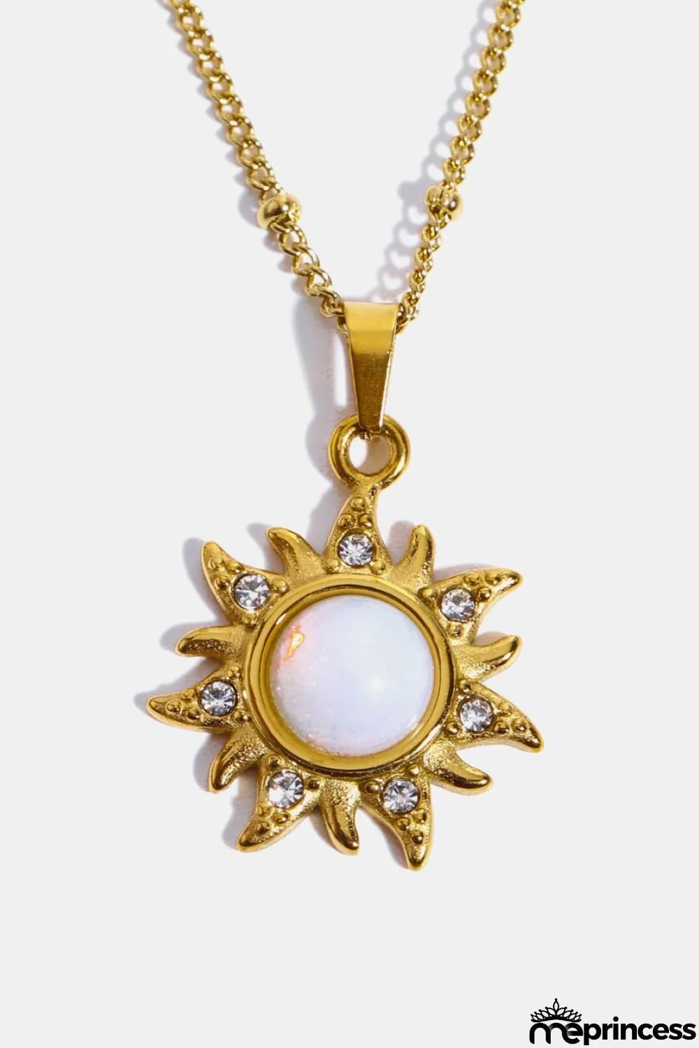 Opal Sun Pendant Stainless Steel Necklace