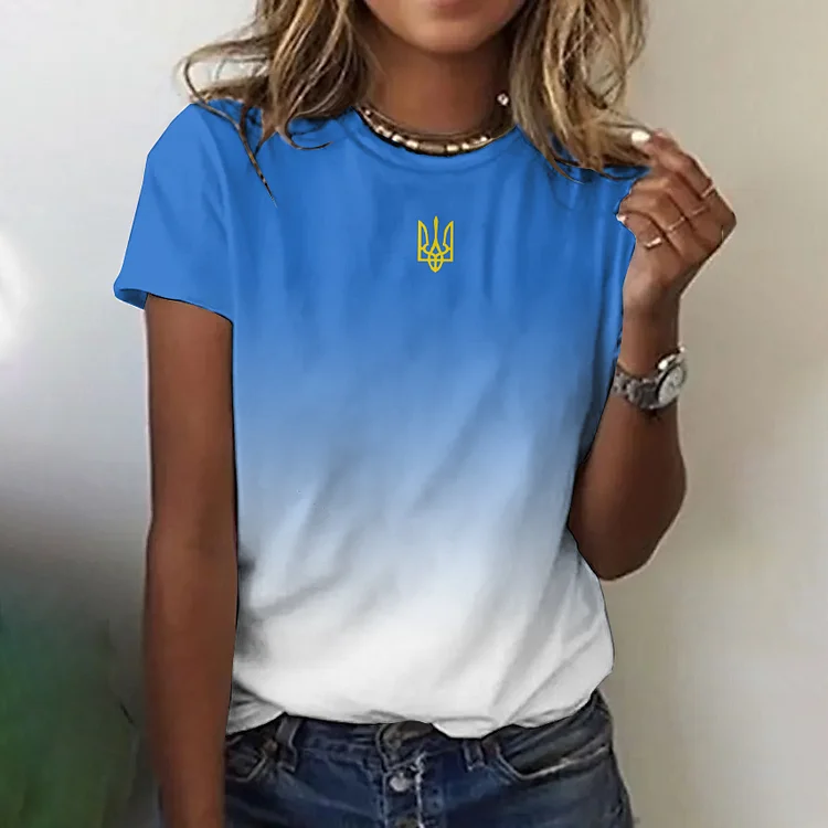 VChics Women's Ukraine Gradient Art Print Round Neck T-shirt