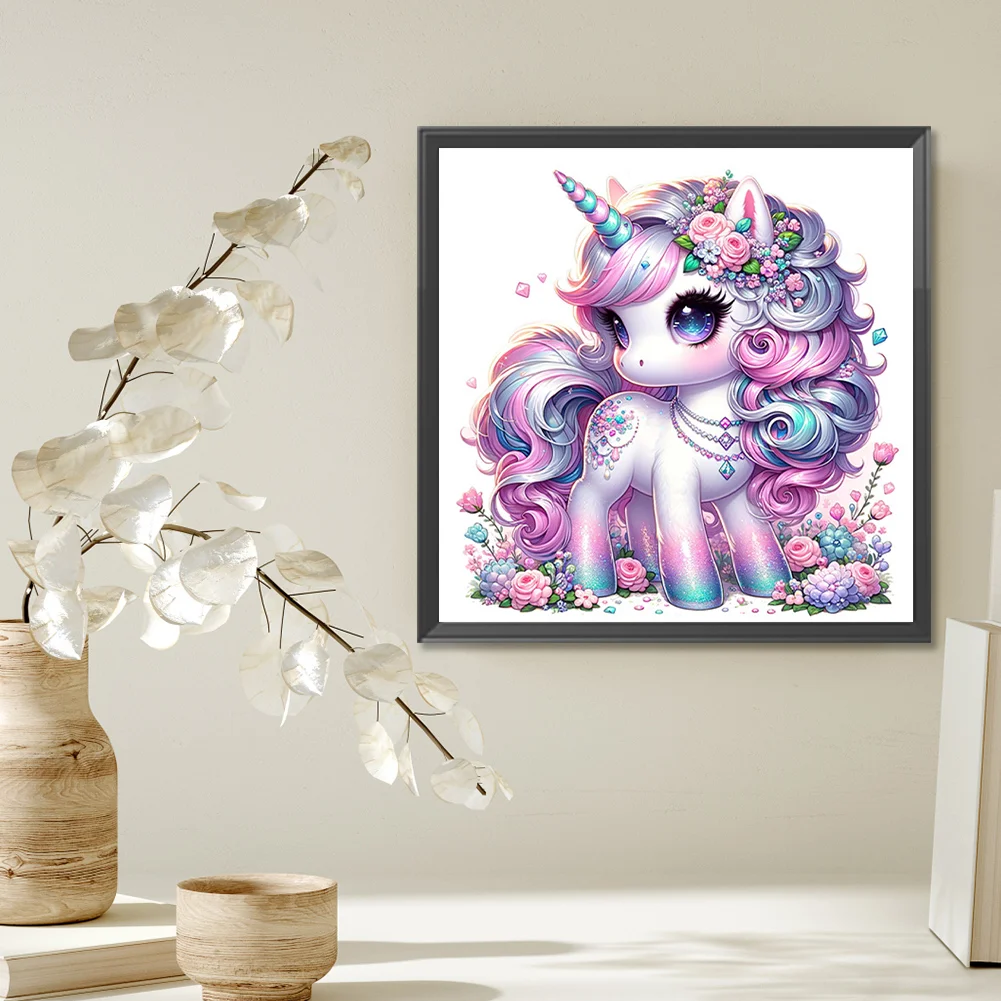Full Square Diamond Painting 35*35cm - Black And White Unicorn