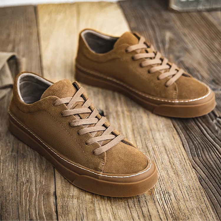 Men's Retro Casual Nubuck Leather Lace Up Soft Sole Breathable Sneakers