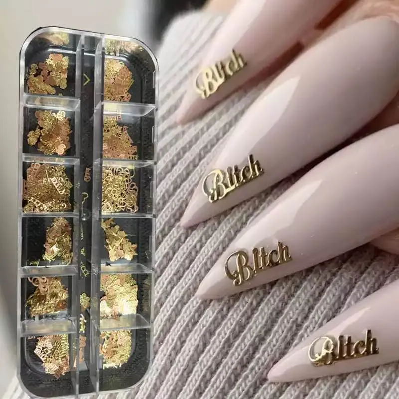 12 Grids Gold Nail Sequins Butterfly Metallic Slice Glitter 3D Acrylic Nails Flakes Manicure Decoration-Nail Inspo