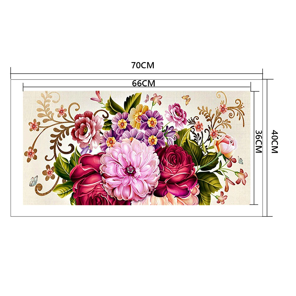Full Cross Stitch 11CT Cotton Thread DIY Printed Peony Flower Embroidery Kits