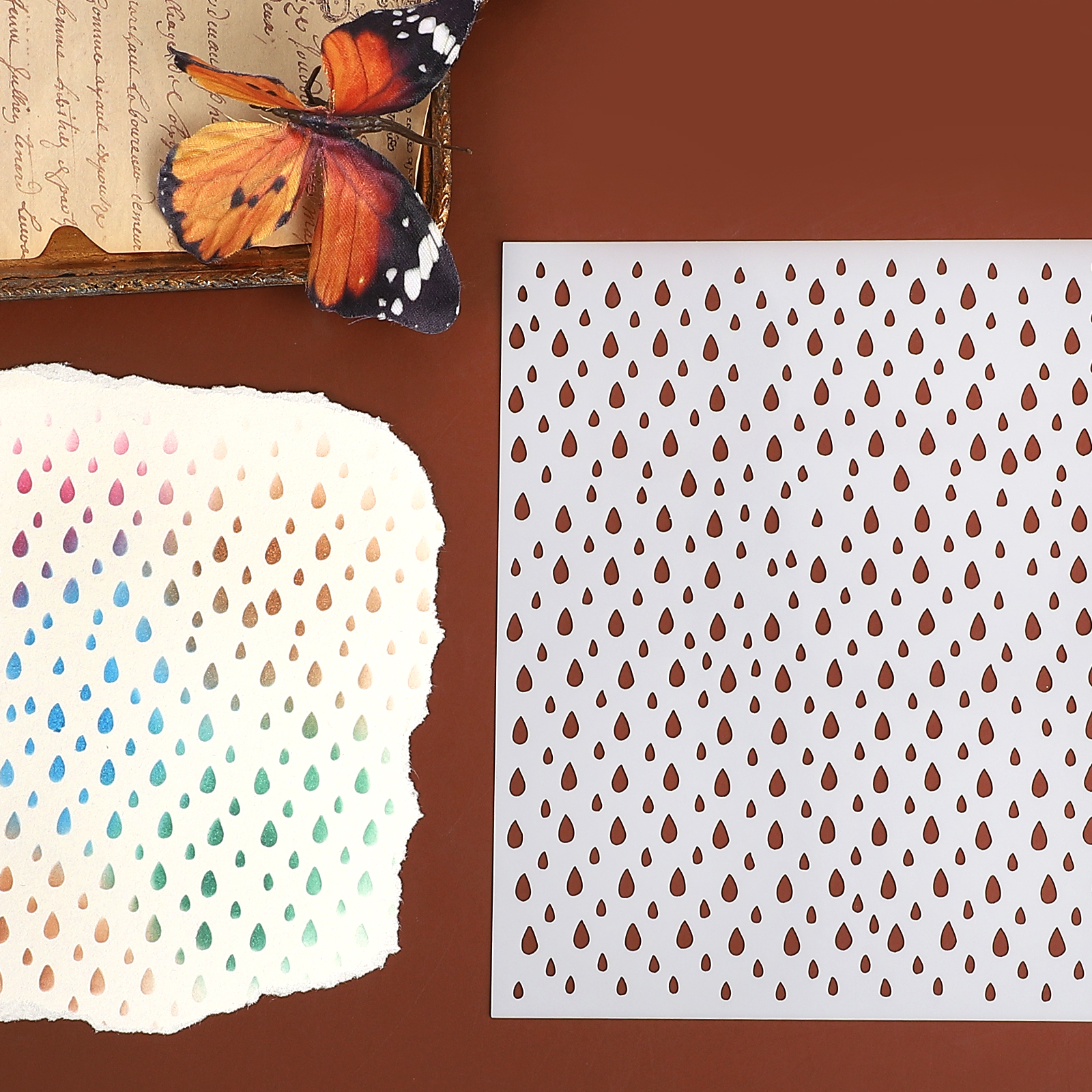 중공 패턴 스텐실 - 빈티지 중공 물방울 Andscape