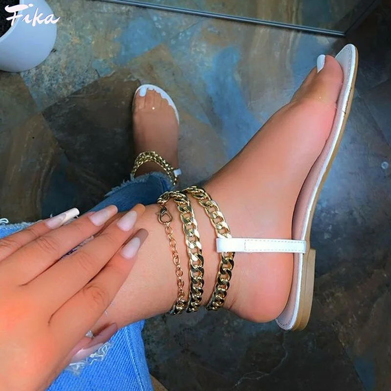 Women Sandals New Style Flat 2021 Summer Women's Transparent Chain Open Toe Shoes Roman Beach Sandalias Mujer Sapato Feminino
