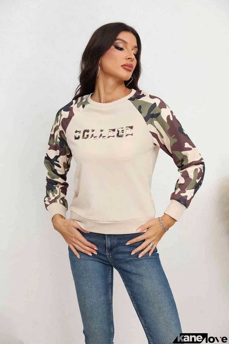 Camouflage Raglan Sleeve Sweatshirt