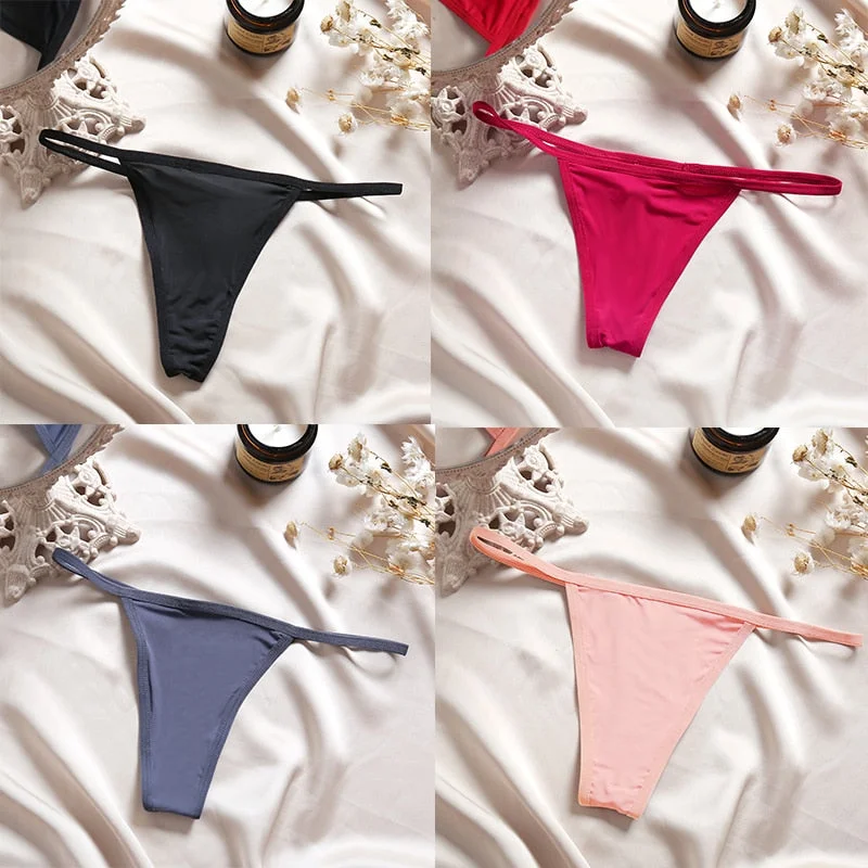 4PCS/Set Sexy Panties Women Thong Female G-string Underwear Panties Solid Color Intimate Lingerie Underpants Seamless Panties