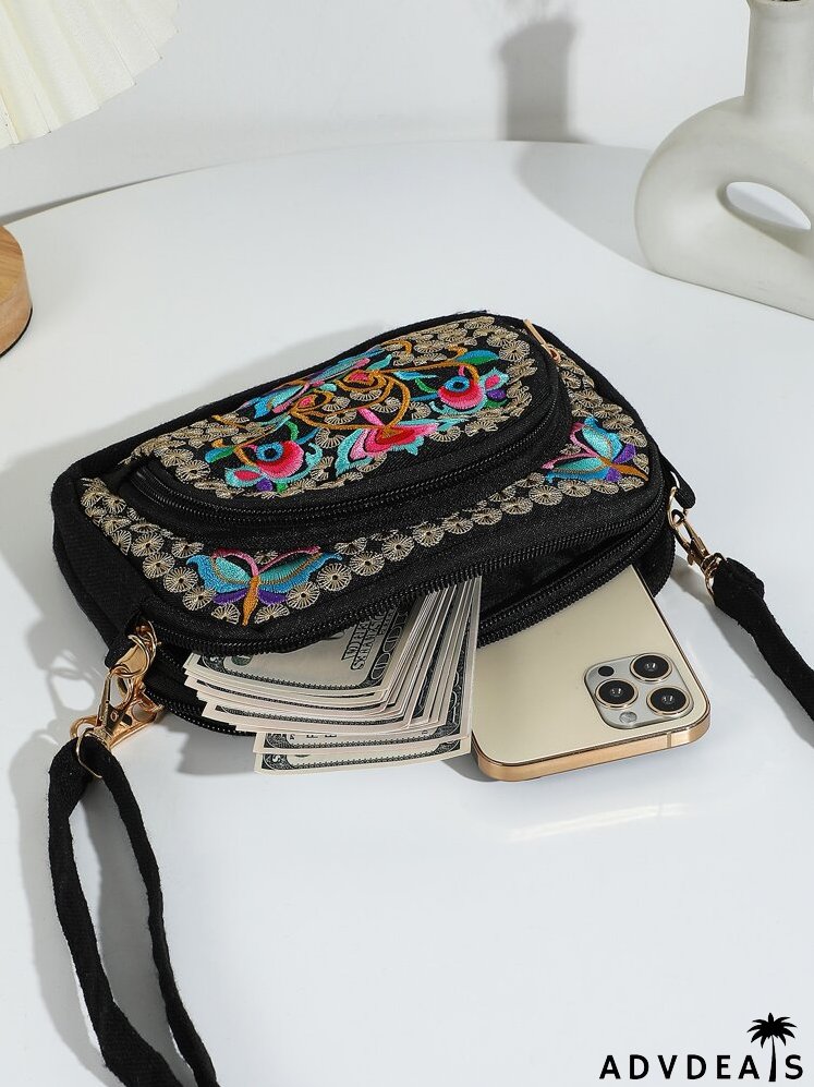 Floral Embroidery Crossbody Bag