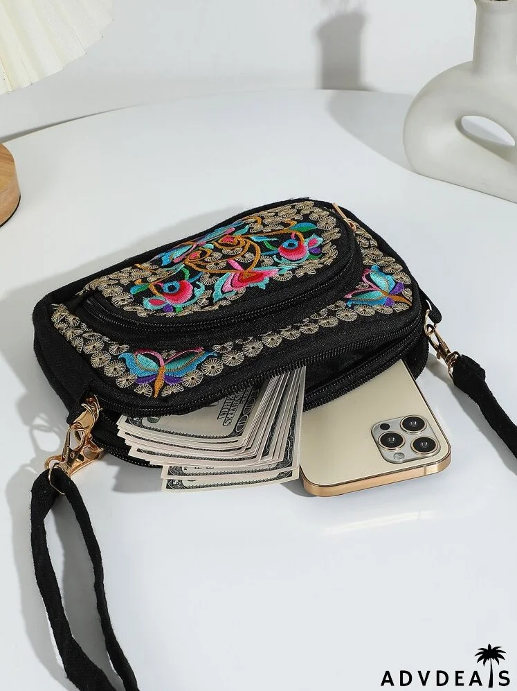 Floral Embroidery Crossbody Bag