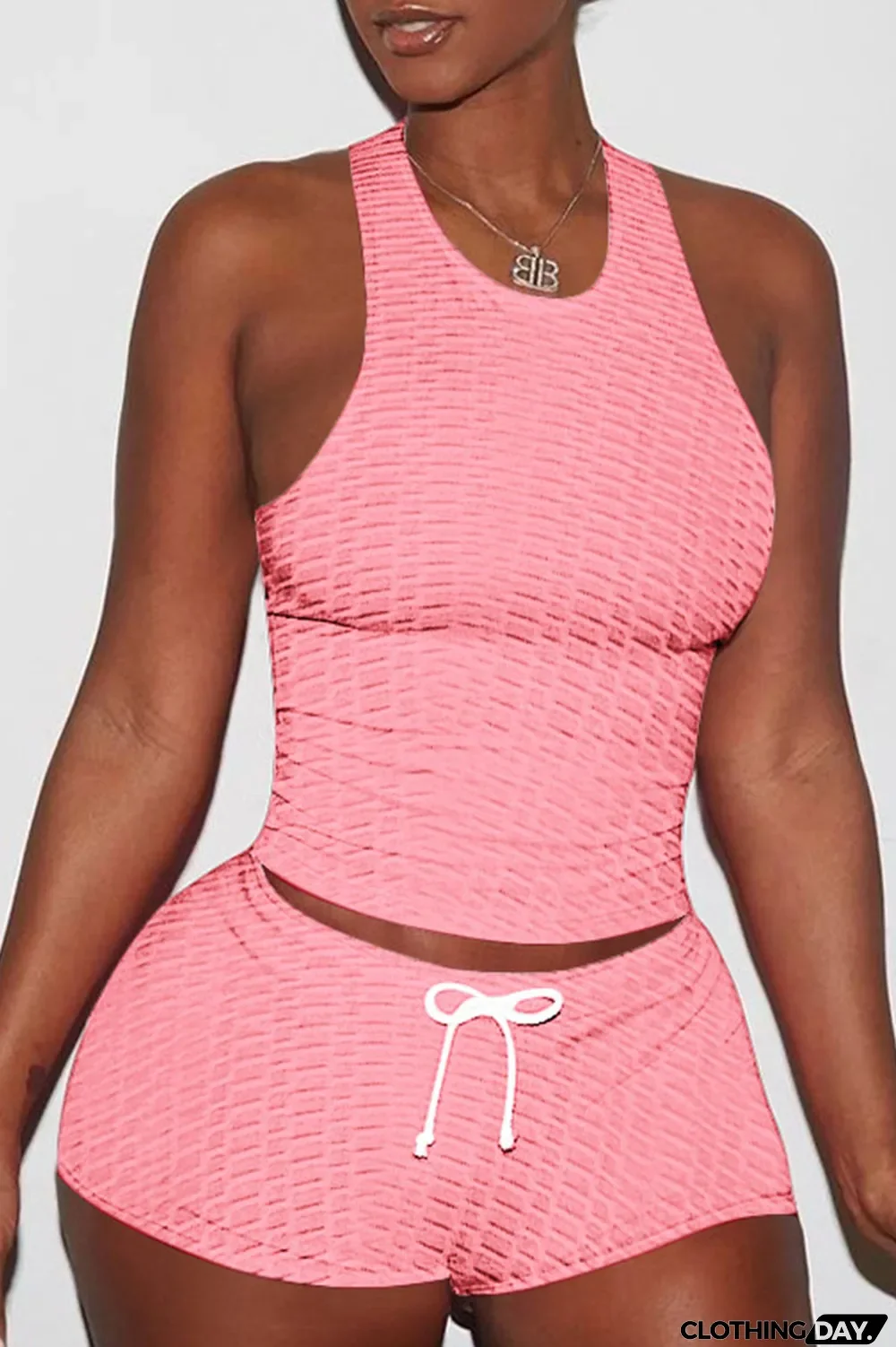 Black Sexy Sportswear Solid Patchwork Spaghetti Strap Sleeveless Two Pieces