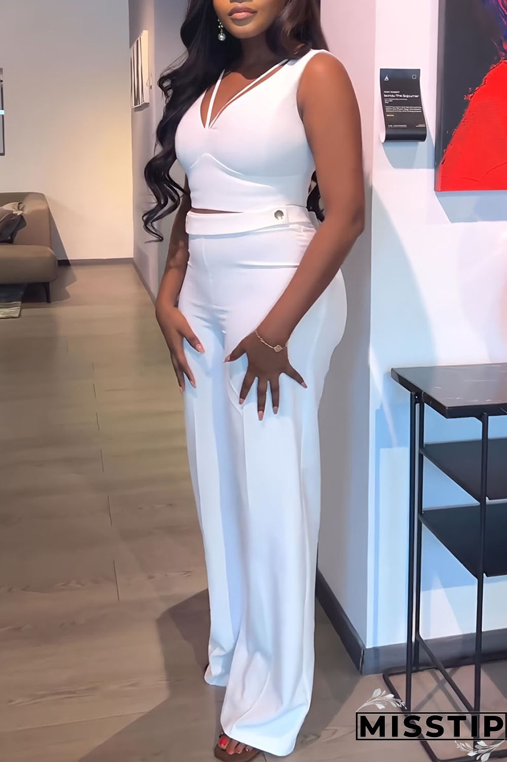 Black Casual Solid Patchwork V Neck Sleeveless Two Pieces