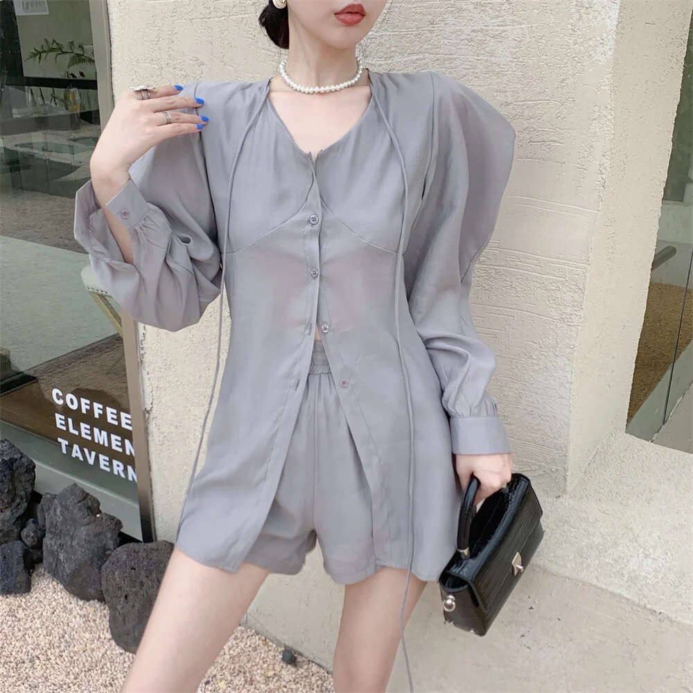 Jangj Alien Kitty 2022 High Quality Suits Women Summer Sunscreen Solid Shirts Chic Office Lady Fashion Slim Loose All Match Shorts