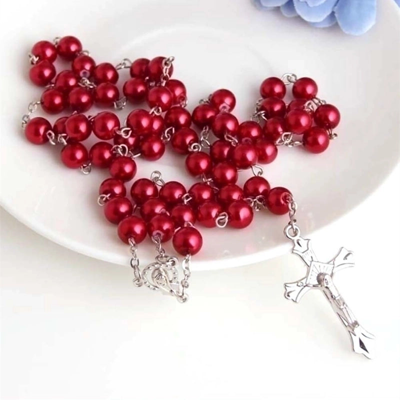 Modern Style Artistic Streetwear Cross Imitation Pearl Alloy Iron Unisex Pendant Necklace Rosary Long Necklace