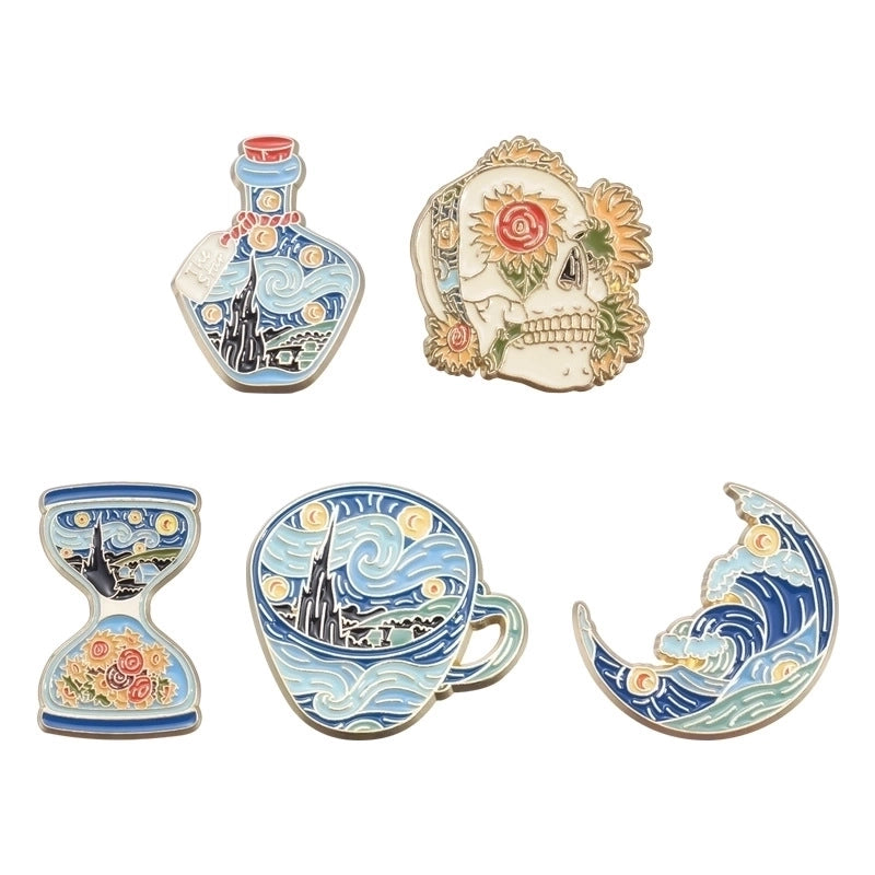 Minimalist Classic Style Artistic Moon Skull Alloy Stamping Stoving Varnish Plating Women’s Brooches