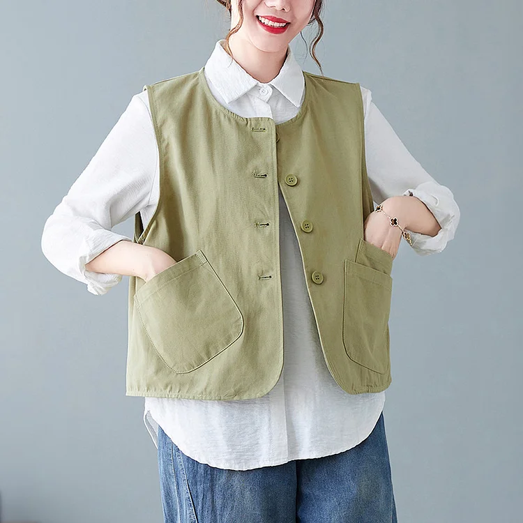 Literary Loose Solid Color Vest