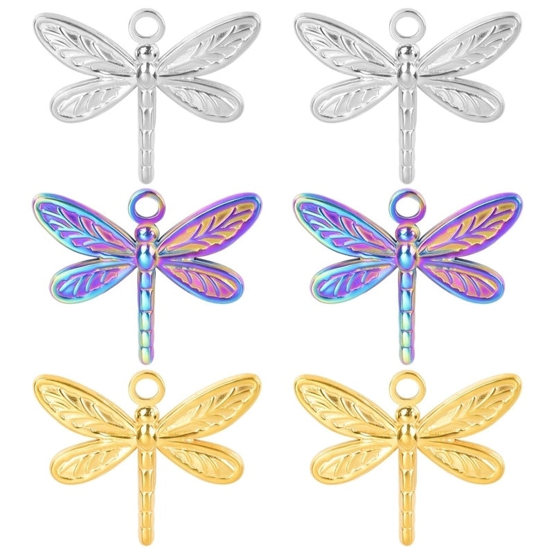 3 Pieces Retro French Style Dragonfly 304 Stainless Steel Plating Pendant Necklace