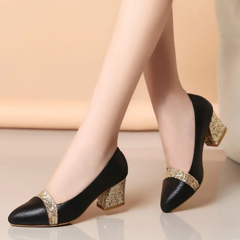 Wongn Women Fashion Sweet High Quality Golden Slip on Pumps for Party Lady Classic Silver Shoes Zapato Tacon Alto Shallow Shoes