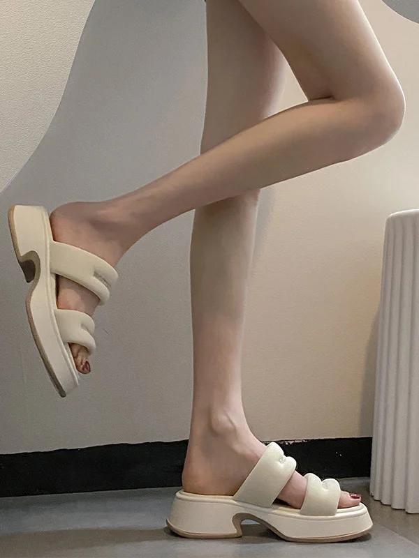 Square-Toe Platform Shoes Slippers