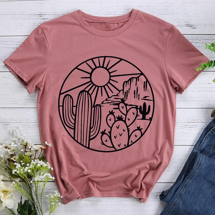 Desert Cactus Plants Round Neck T-shirt