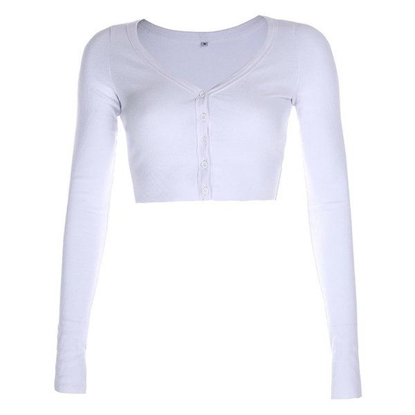 Women Spring Fashion Sexy Slim Knitted V-neck Crop Tops Cardigan Ladies Long Sleeve T-shirt Sweater