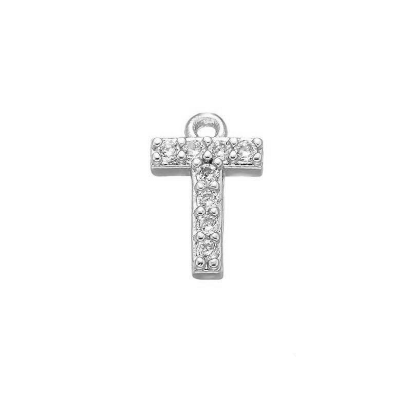 1 Piece 925 Sterling Silver Zircon 22K Gold Plated Rhodium Plated Letter Pendant Charms