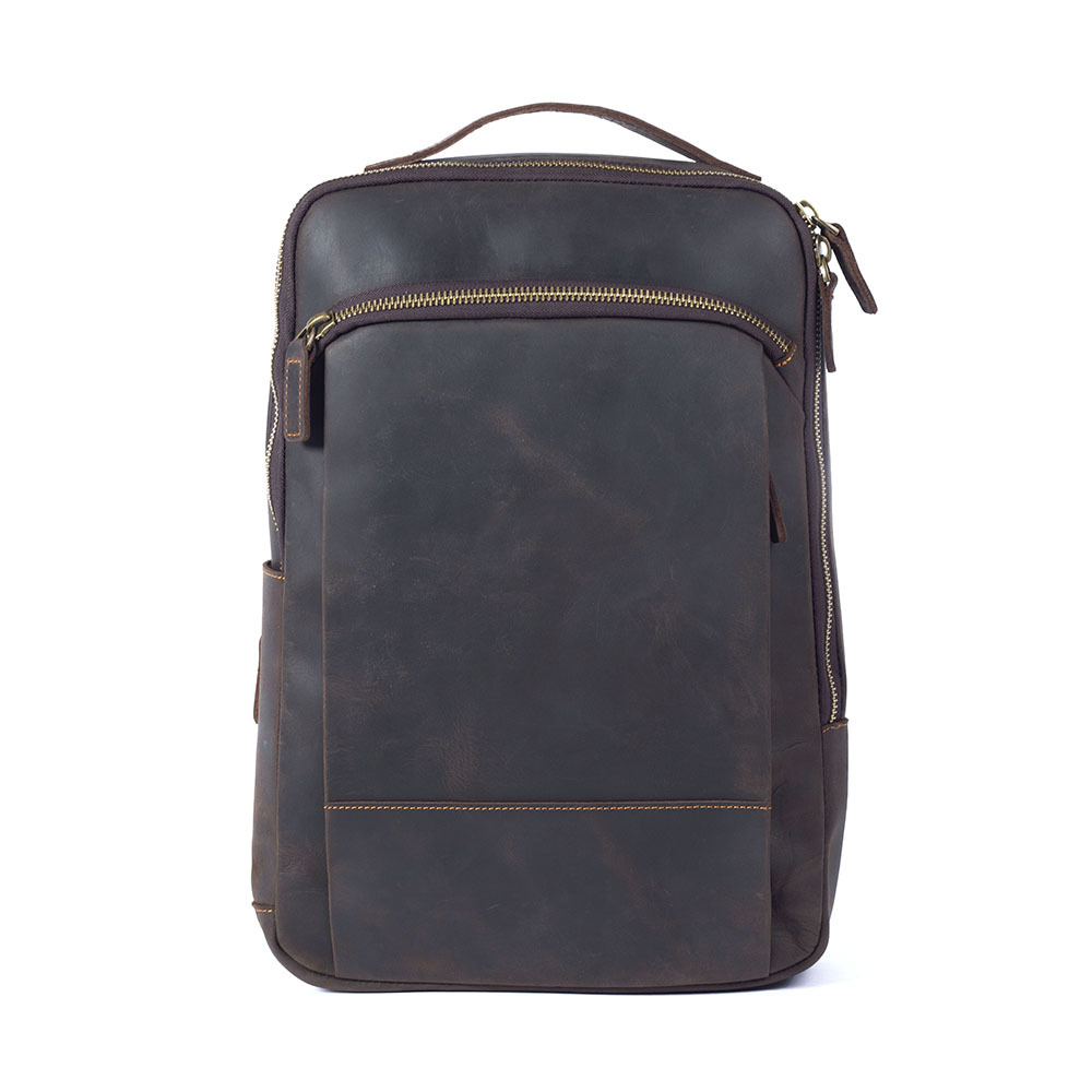 Front Display Color Dark Brown of Leather Backpack