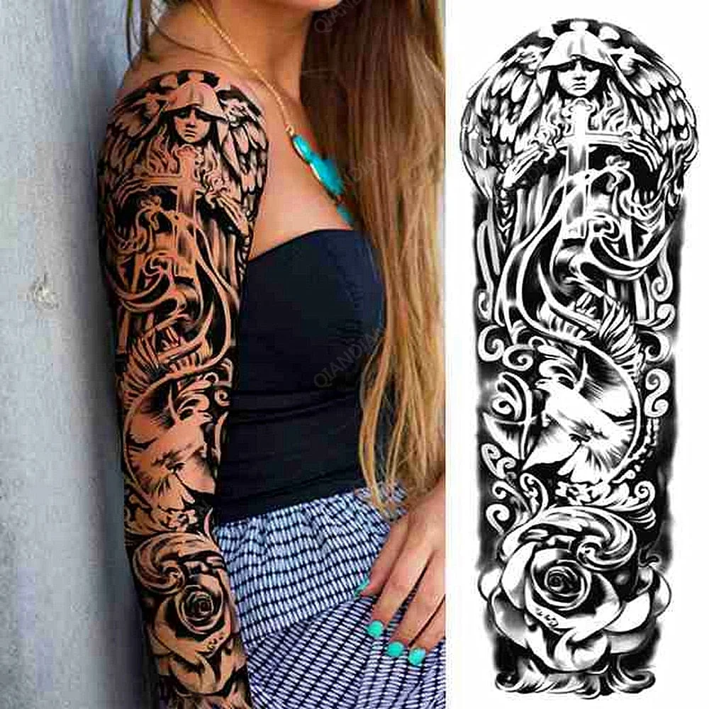 1pc Women Waterproof Temporary Tattoos Stickers Thighs Cool Hipster Skull Mermaid