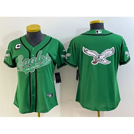 Youth Philadelphia Eagles Green Team Big Logo With 3-Star C Patch Cool Base Stitched Baseball Jersey OTZK